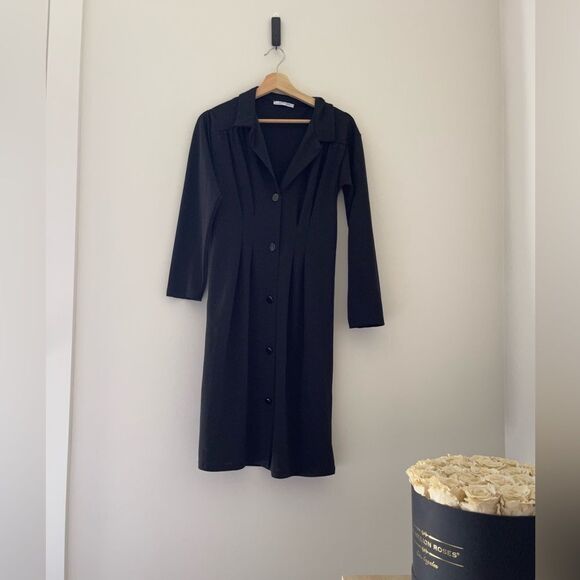 zara black front button up trafaluc dress long sleeves - Picture 3 of 10